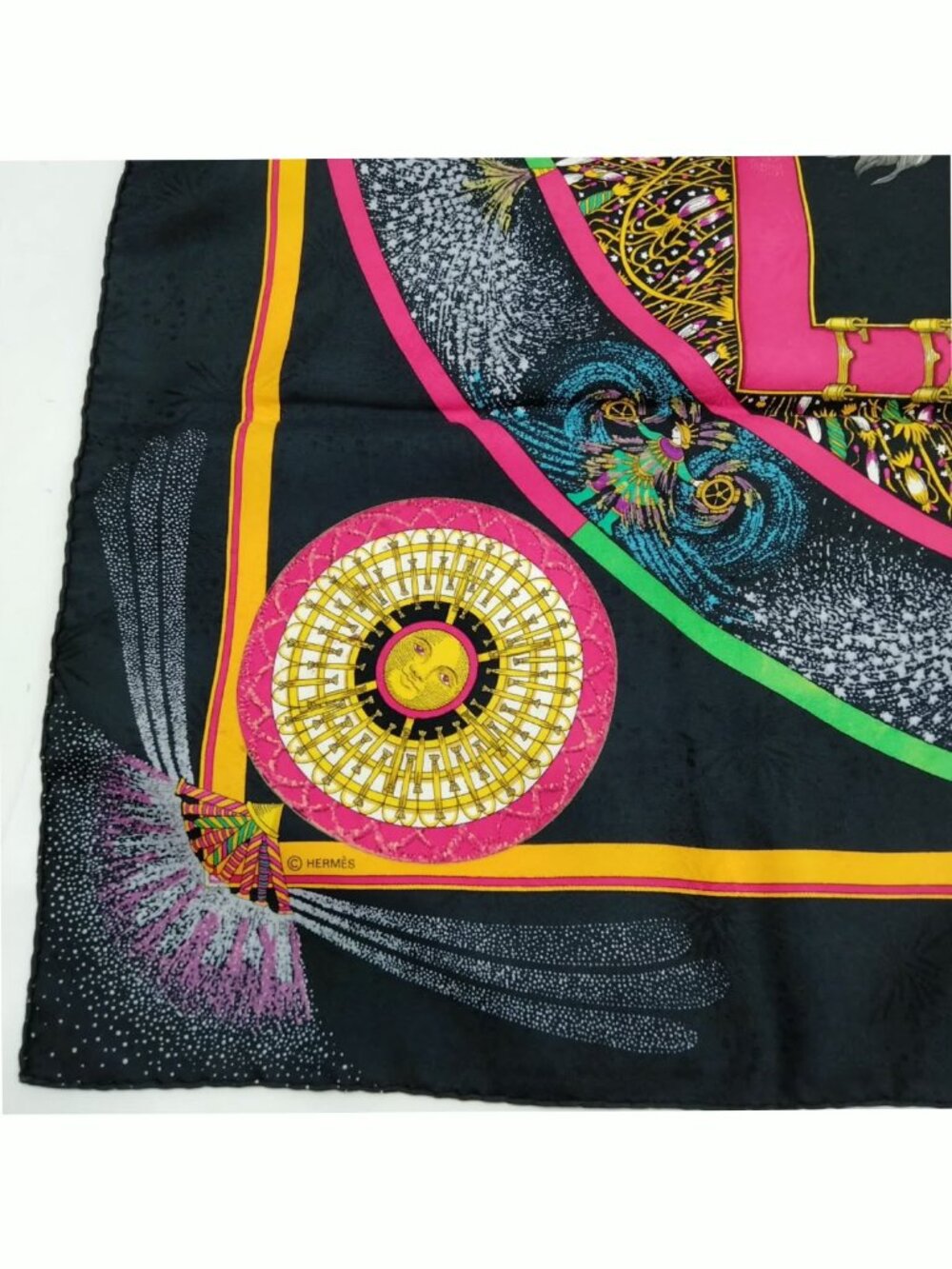 Authentic Hermès Silk Scarf Black Multicolor Equestrian Print - Picture 7 of 10